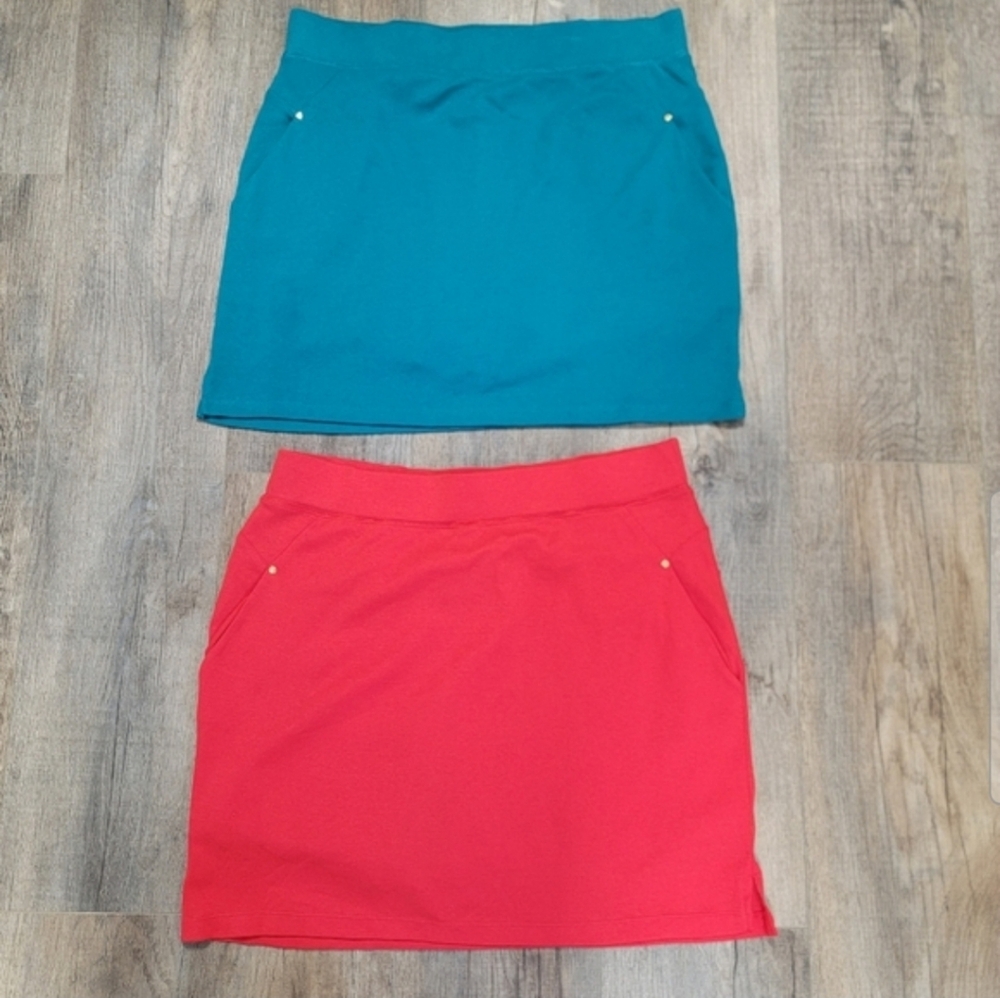 Jones New York Signature Knit Skort Set Of 2 Red Teal Pockets Sz L PickleBall